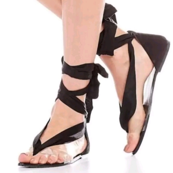 Free People Barcelona Wrap Palm Sandals Black suede Black Ankle Wrap Material 8 - Picture 1 of 8